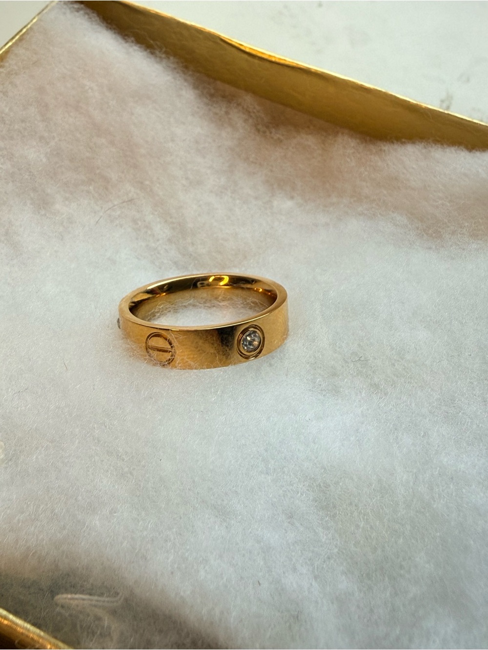 Gold Tone Women's Band Ring with Single Crystal Accent